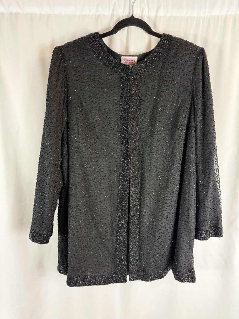 Vintage Stenay Jacket Women's 2X  Silk Beaded Evening Cocktail 80s 90s Black